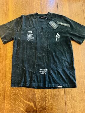 NWT TENACITI Tuffbreed 789 Vintage Black Tee in Oversized SMALL